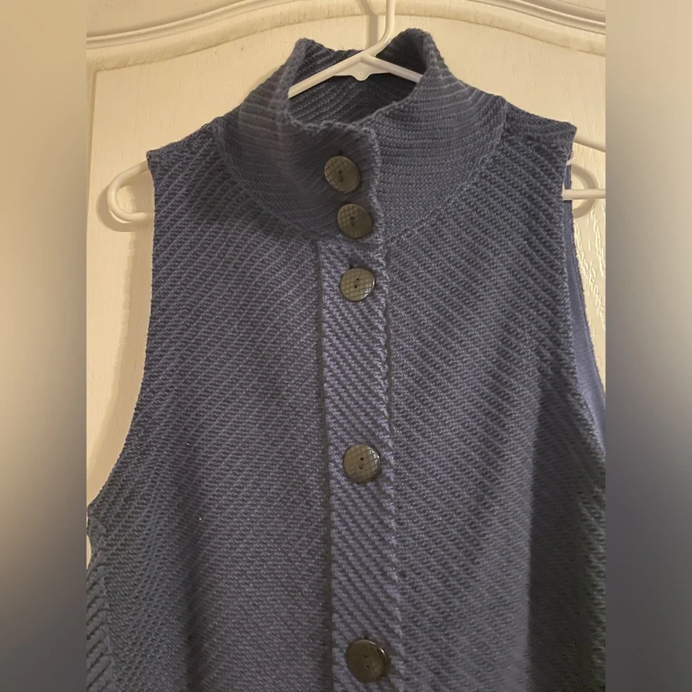 Habitat Clothes To Live In Navy Blue Cotton Knit Button Front Funnel Neck Vest S